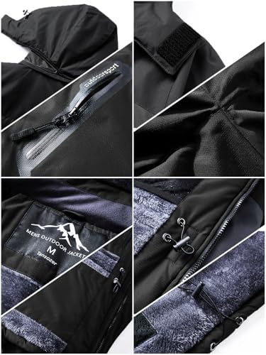 Tansozer Skijacke Herren Winter Wasserdicht Winterjacke Warm Gefüttert Regenjacke Atmungsaktiv Wanderjacke Fleece, Schwarz, M