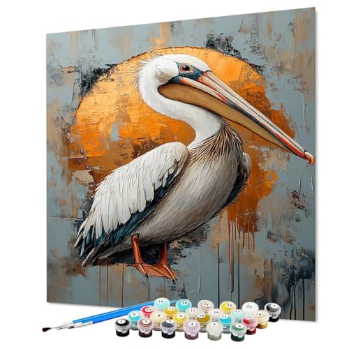 Pintar por Numeros Adultos Pelícanos, Pintura por Numeros Adultos Animal, DIY Manualidades Paint by Numbers Con Pinceles y Pigmento Acrílico Para Decoracion Regalos 80 x 110 cm/32x44inch (Model-1096)