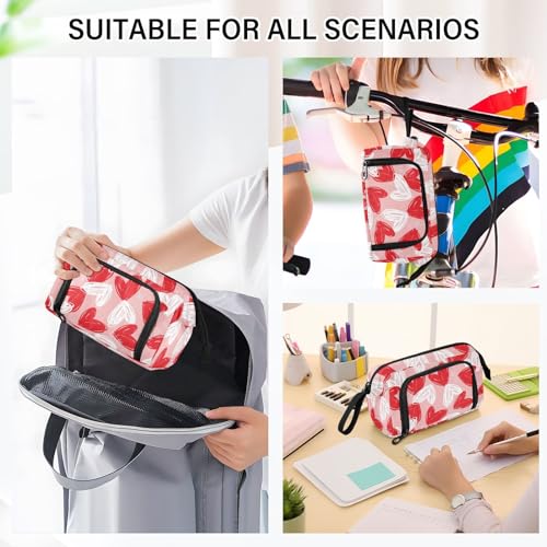 Image of Bolaz Big Capacity Pencil Pen Case Pouch Bag School College Office Organizer for Teens Girls Adults Student-Valentine's Day Red White Hearts on Pink