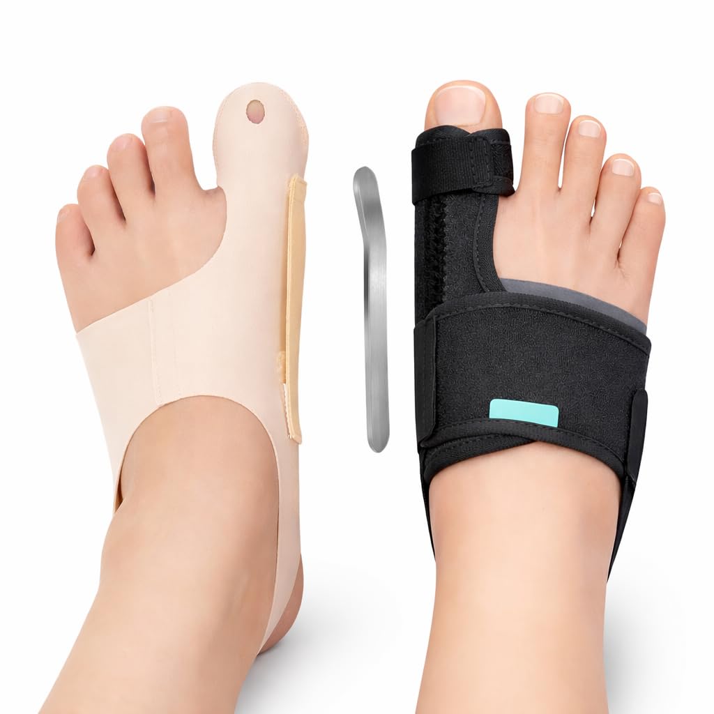 24-Hour Bunion Corrector Set – Day & Night Toe Alignment System, Soft Walking Sleeve + Night Splint for Sleeping, Big Toe Pain Relief & Gradual Support for Men & Women 2 Pairs(L)