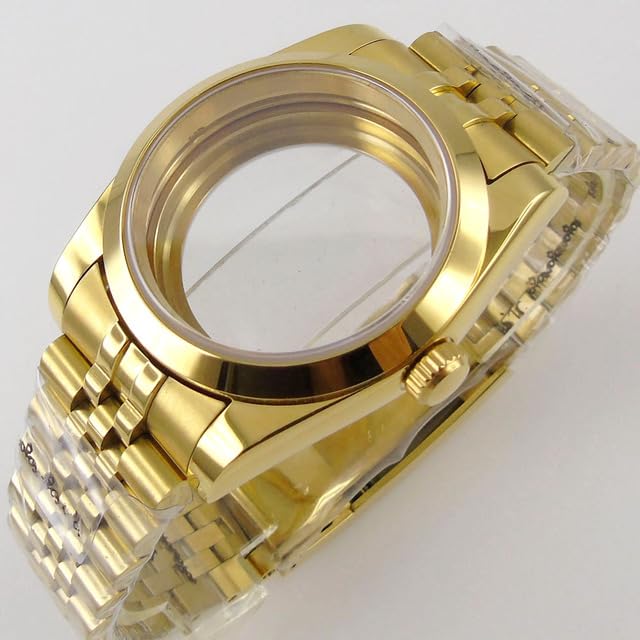 Watch - 36mm 39mm Day Date Yellow Gold Polish Watch Case for NH34 NH35 NH36 NH70 NH72 Movt 904L Bracelet Sapphire Crystal Slide Lосk (flat bezel-jubilee-D 39mm-miyota dg)