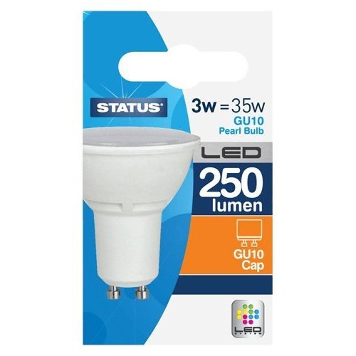 Status 3w = 35w = 260 lumens LED - GU10-100° - PA - Pearl - Warm White - 3000k - 1 pk Box - in White CDU