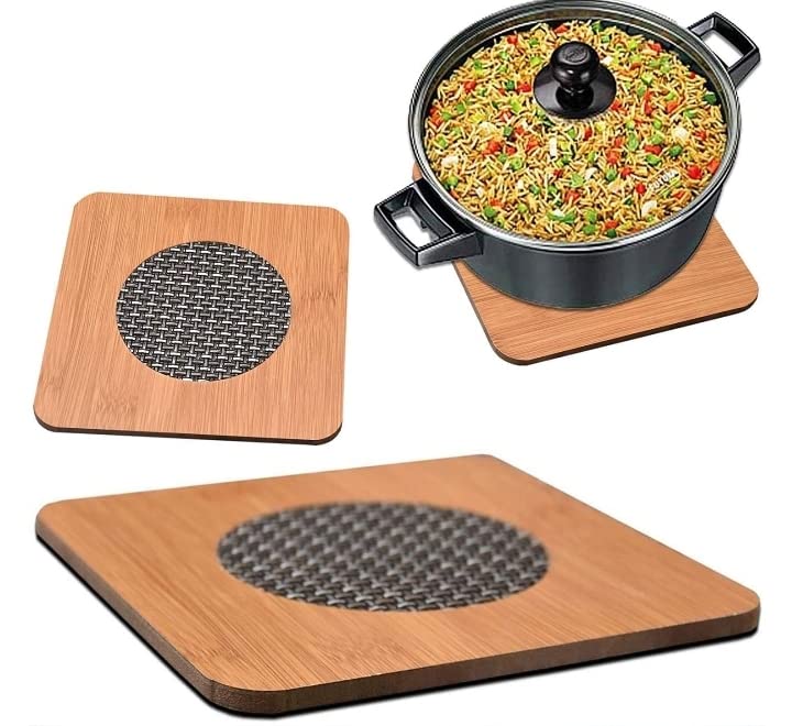 ATMIYA CREATION Square Shape Heat Resistant Wooden Coaster Pad Place mat for Hot Bowl Tea Cup, Kitchen Dining Pan Pot Holder,(Pack of 4 Pcs, Size 15cm)