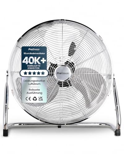Pro Breeze 50 cm Bodenventilator aus Chrom, Ventilator mit...
