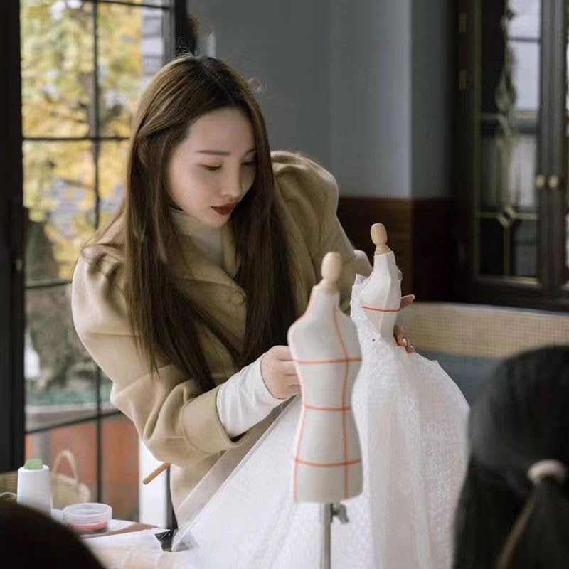 Mini Mannequin Body Sewing Mannequin Torso Clothing Form Adjustable Mannequin with Display Hanger Bracket Flexible and Practical, 1/4B with Sewing Stand White