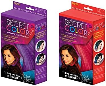 Secret Allstar Color Headband Hair Extensions Two Pack Bundle with One Purple and One Red