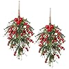 SY Super Bang 2PCS Christmas Decorations 19Inch Artificial Wreaths Red BerryGreen Plant Front DoorFireplace Hanging Decoration for Winter Home Holiday Wall Party Xmas Decor