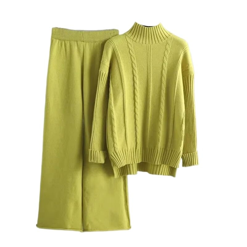 OrDobo Completi da Donna 2 Pezzi Tuta - Completo Casual da 2 Pezzi in Maglia Tinta Unita con Collo Alto E Caldo Maglione Invernale in Jacquard con Spacchi Pantaloni A Gamba Larga Abbigliamento da CAS