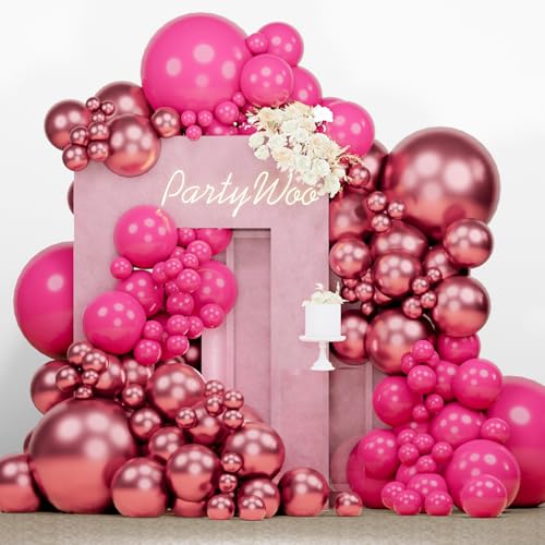 Image of PartyWoo Magenta Balloons, 140 pcs Magenta and Metallic Dark Pink Balloons Different Sizes Pack of 18 Inch 12 Inch 10 Inch 5 Inch for Balloon Garland or Arch as Birthday Decorations, Party Decorations