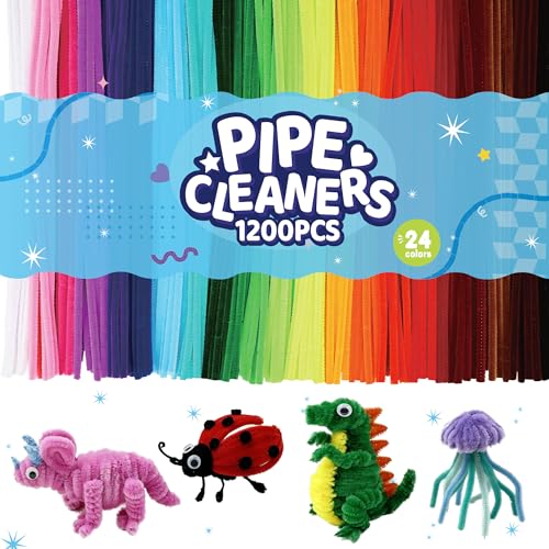1200 Stück Pfeifenputzer zum Basteln, 24 Farben Chenille-Stiele, Pipe Cleaner für Erwachsene & Anfänger, Raumdeko, kreative Schulprojekte, Partydeko, Weihnachtsbasteleien (30.5cm X 6mm)