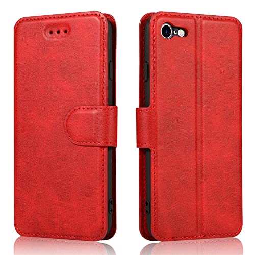 QLTYPRI for iPhone 6 iPhone 6S(4.7 inches) Case Premium PU Leather Simple Wallet Case TPU Bumper Card Slots Kickstand Magnetic Closure Shockproof Flip Cover - Red