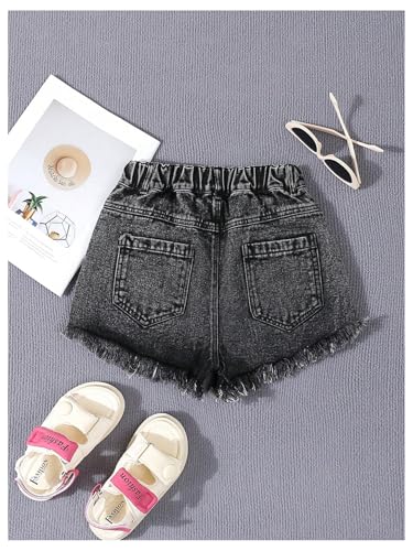 Image of Floerns Girl's Ripped Raw Hem Elastic Waist Straight Leg Denim Shorts with Pockets