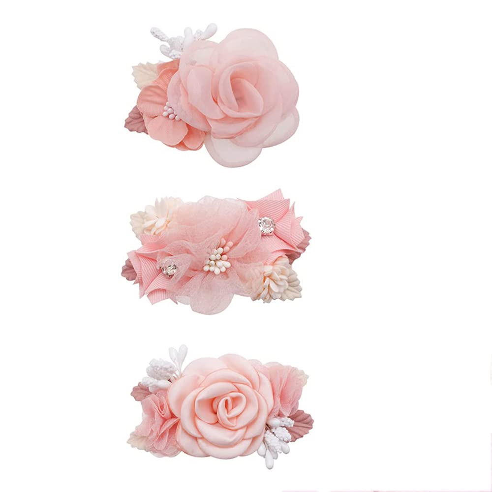 KASTWAVE Flower Girl Hair Clips Set, Lightweight Floral Hair Bow Accessories with Boutique Fully Lined Floral Hair Clip Rose Hair Bow Hairpins Flower Clip Barrettes for Baby Girl Gifts 3 PCS
