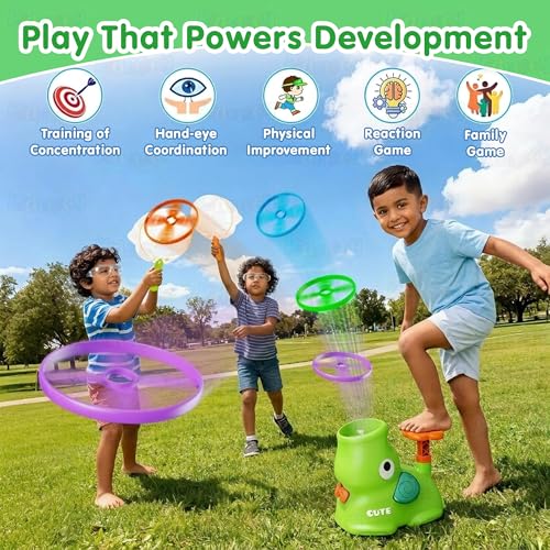 Image of Kidology Flying Disc Launcher Elephant Saucer Toy Kit, Disc Catching Game for Children Outside Activities Consist 8 Discs, 2 Catch Net, Foot Step Flying Disc Outdoor Activities Toy