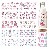 GOMAKERER 10 Sheets UV DTF Cup Wrap Transfer Stickers, Pink Blue Coquettte Bows Rub on Decals Disco Ball Flower Cake Waterproof Cup Transfer Decoration for DIY Bottles Drink Jam Cake Container