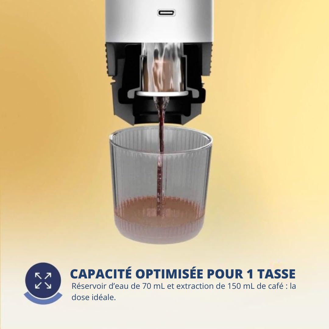 Cafetera Portátil 3 en 1 para Cápsulas y Café Molido, 20 Bares, Batería 7500mAh, Compatible Nespresso y Dolce Gusto, para Viaje, Camping, Coche y Oficina, Cafetera Portátil Gris
