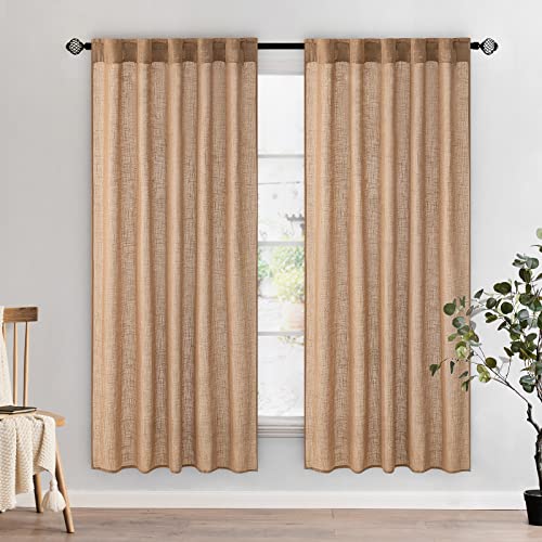 MIULEE Brown Linen Curtains 72 Inch Length for Bedroom Living Room, Soft Thick Linen Textured Window Drapes Semi Sheer Light Filtering Back Tab Rod Pocket Burlap Look Farmhouse Decor, 2 Panels