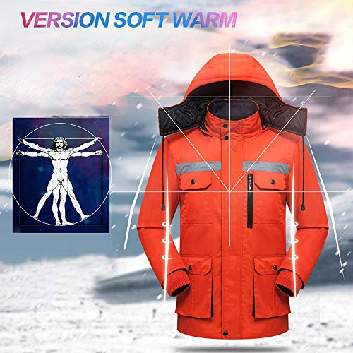 Security Work Jacket, 1pcs M/165 Red Winter Outdoor Work Coat Reflective Jacket Strips Visibility Workwear Safety Security Work Water-Resistant Jacket4