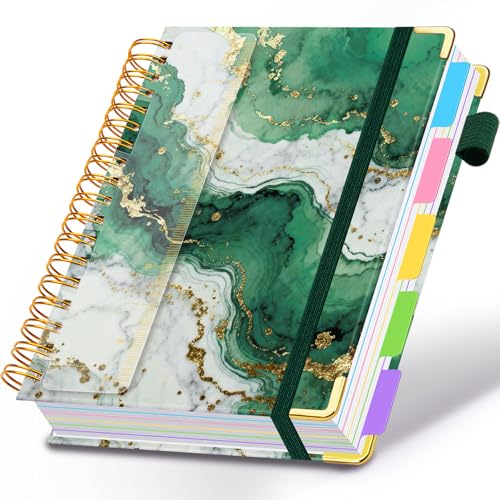 Spiral Journal Notebooks for Work, 300 Pages 5 Subject Notebook College Ruled with Dividers & Tabs, 8''x 10'' Large Notebook Journal for Women Students Note-Taking and Organizer (Teal Luxe Marble)