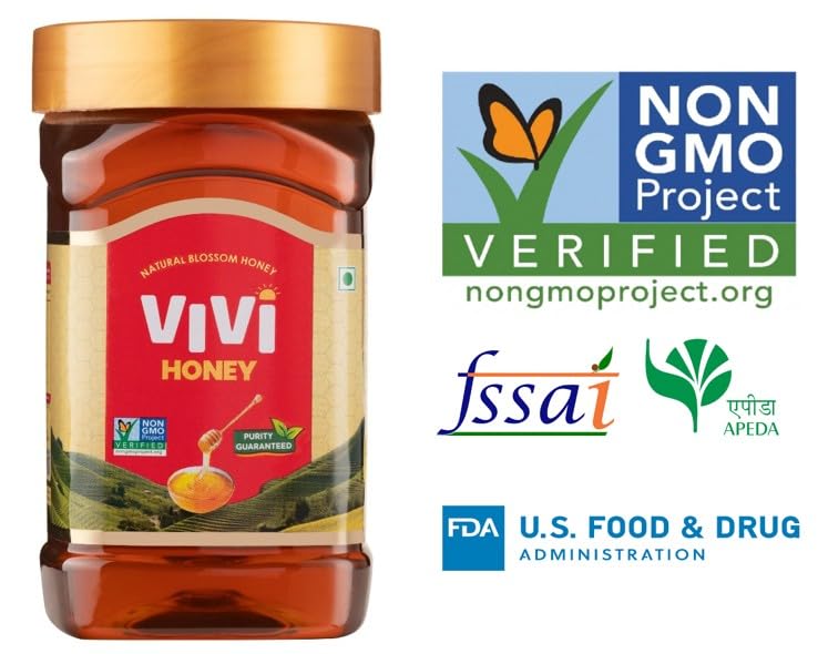 Image of VIVI Natural Honey 1kg (Pack of 2) | Non-GMO Project Verified | 100% Pure Honey | 0% Added Sugar | 0% Preservatives | Globally Certified Honey