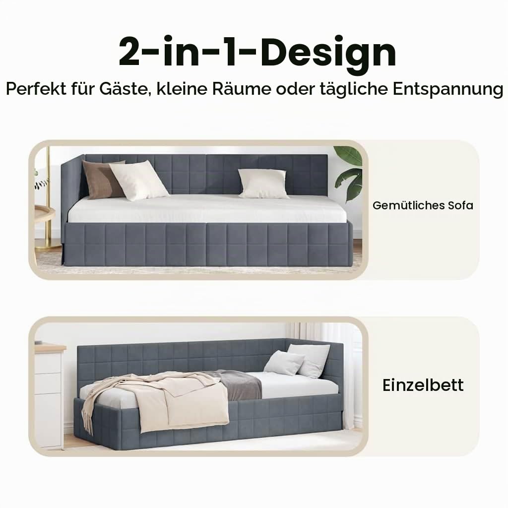 vidaXL Eckbettgestell mit Kopfteil Dunkelgrau 100 cm x 200 cm Samt