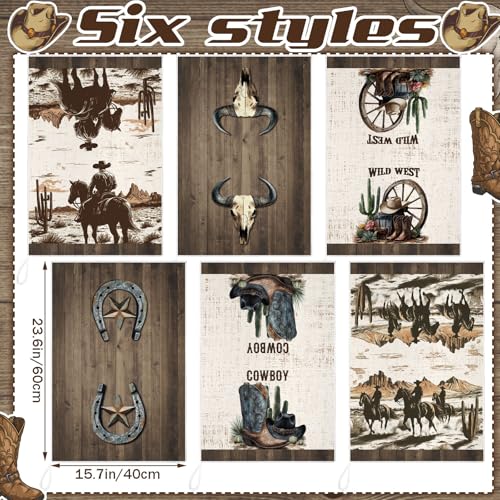 Image of Bencailor 6 Pcs Western Cow Kitchen Towels Decorative Sets Dish Towels Absorbent Fast Drying Hand Tea Vintage Hanging Reusable Cleaning Dishcloths for Cooking Farmhouse Bathroom Accessory