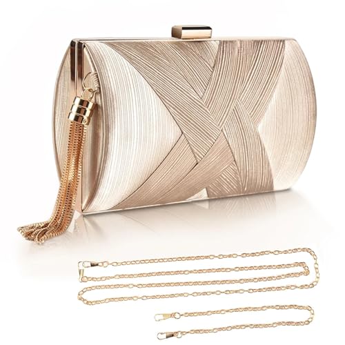 👛【Modi d'uso variabili】: Con 2 catene metalliche removibili (120cm & 40cm), questa pochette dorata donna cerimonia portafoglio si trasforma a piacere - elegante clutch da mano, pratica pochette tracolla o borsetta oro. Massima versatilità per ogni occasione.
