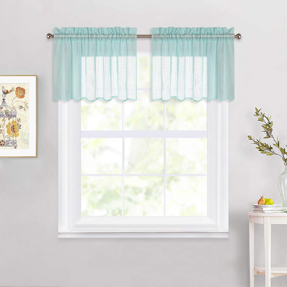 NICETOWN Ocean Green Valances for Windows - Rod Pocket Small Sheer Kitchen/Cafe Window Treatments Linen Blend Pattern for Home Decor, W52 x L18 inch, Sold by 2 Pieces