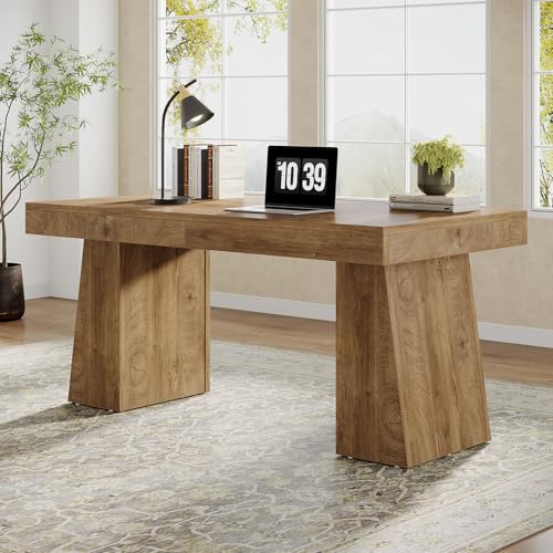 Tribesigns 55" Executive Desk, Wooden Office Desk with Double Pedestal,