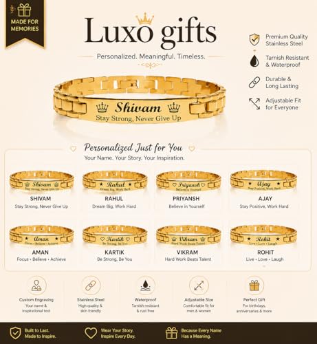 Image of Personalized Name Engraved Bracelet for Men & Women | Stainless Steel Chain Link Bracelet | Custom Name & Inspirational Text | Durable & Adjustable