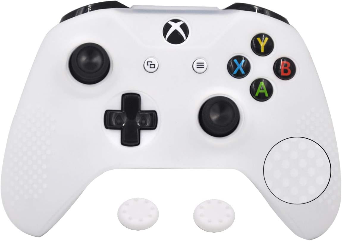 Antil-Slip Silicone Controller Cover Protective Case for Xbox One S Slim/Xbox One X Controller Soft Cover Skin with 2 Thumb Grip(White)
