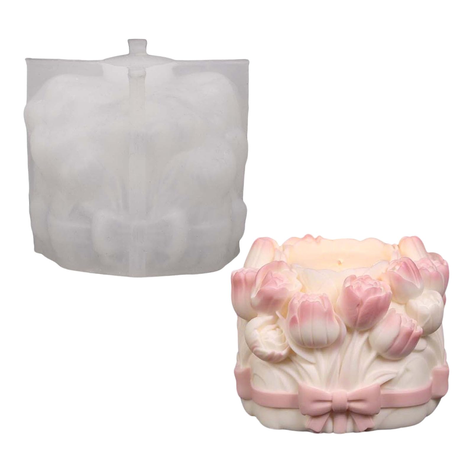 Tsophreniq Making Mold Silicone Flower Mold for Wax Resin and Plaster, Floral Cluster Shape with Ribbon Base for Desktop Decor Casting Flower Silicone Casting Wax Resin Plaster Decor Cement