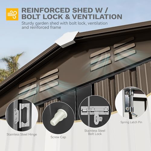 Image of DWVO 6x4ft Outdoor Storage Shed, Lockable Metal Tool Storage Sheds, Waterproof Garden Sheds with Vents for Backyard, Patio, Garage, Lawn, Brown