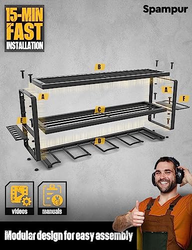 Power Tool Organizer With Charging Station, Drill Holder Wall Mount, Garage Storage Rack For Handheld, Metal Tool Shelf, Utility Rack For Cordless Drill & Power Tools, Gifts For Father's Day #TOP1