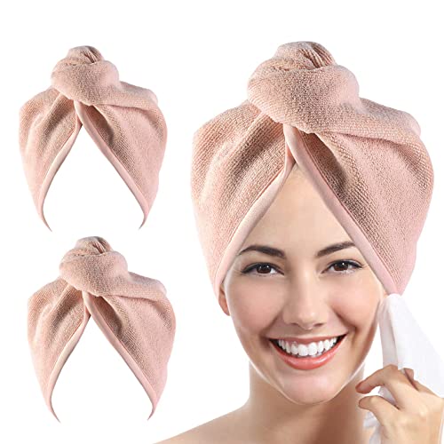 YoulerTex Microfiber Hair Towel Hair Wrap: 2 Pack 10X26 Hair Dryer Towels for Women Absorbent Turban Twist Drying Shower Cap Curly Hair Products for H