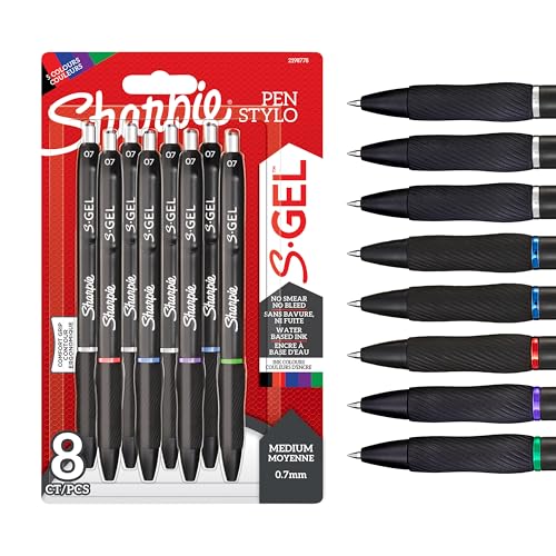 Sharpie S-Gel stylos gel pointe moyenne 0,7 mm assortiment de couleurs lot de 8