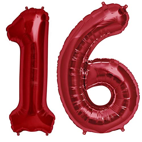 Tellpet Number 16 Balloons, 16th Birthday Party Decorations Supplies Sign for Girls, Red, 40 Inch