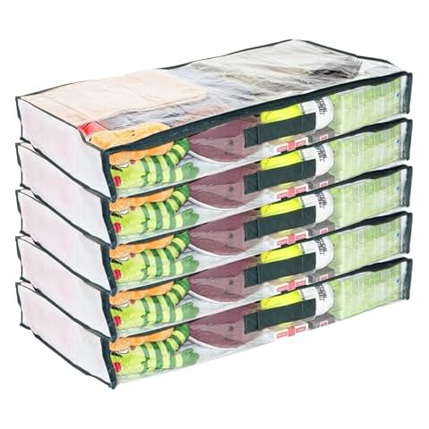 5-Pack Clear Vinyl Zippered Underbed Storage Bags Cover