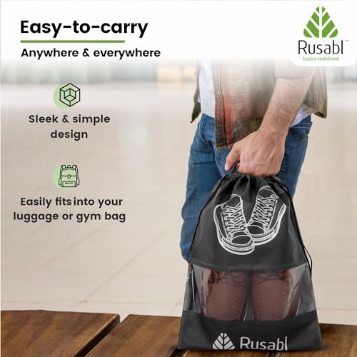 Image of Rusabl Shoe Bag for Travel (Pack of 9, Black) Non Woven, See Through Window, Drawstring Closure, Travel Organiser Pouch for Women & Men Sports Shoes, Sandals, Slippers, Footwear Cover for Travelling