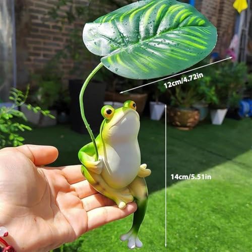 Image of HASTHIP Resin Frog Statue Garden Decor Planter Flower Pot Zen Desk Decor Frog with Leaf Parasol Shelf Ornament Home Decor Gift