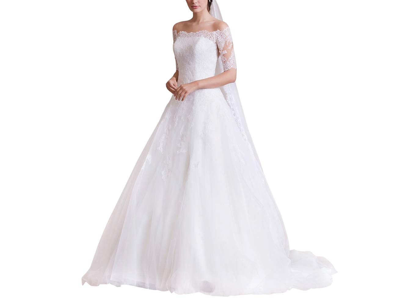 Elegante Tul de Encaje Falda a Dama de Honor, WZEFEIO, Blanco, 56