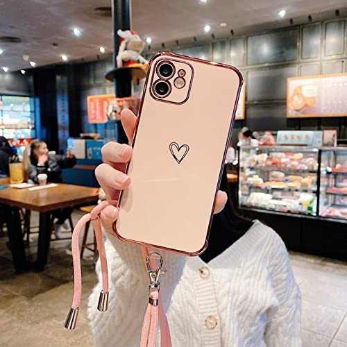 Coque lanière iPhone 12 rose silicone antichoc mains libres