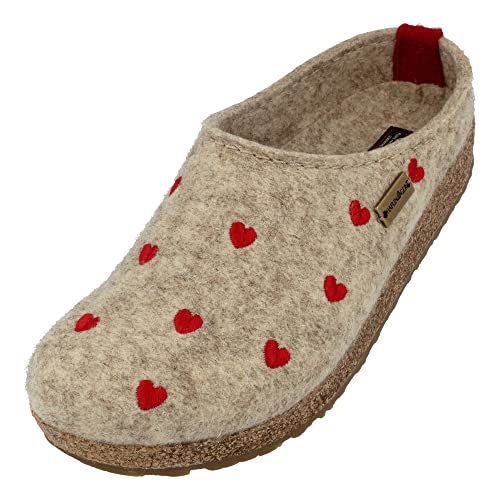 HAFLINGER Zapatillas de casa de Fieltro Grizzly Cuoricini 741031, Talla:42 EU, Color:Beige