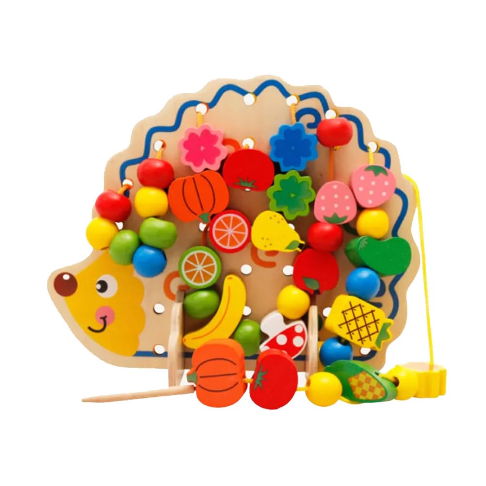 ttnmrc Montessori Wooden Hedgehog Fruit Lacing Bead Toy