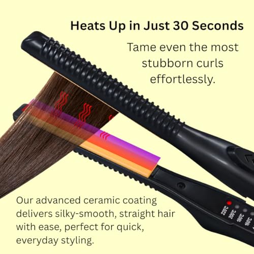 Image of Ktein Mini Flat Iron for Short Hair, Pixie Cut, Bangs, Beard & Wavy Styling | 2-in-1 Ceramic Pencil Hair Straightener for Men & Women | 5 Temp Settings | Fast Heating | Anti-Scald Design