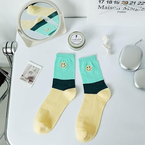Xoopit 5 Pairs Women Summer Aesthetic Stripe Mesh Short Socks, Thin Breathable Kawaii Grunge Elastic Ankle Crew Socks (Green) #TOP3