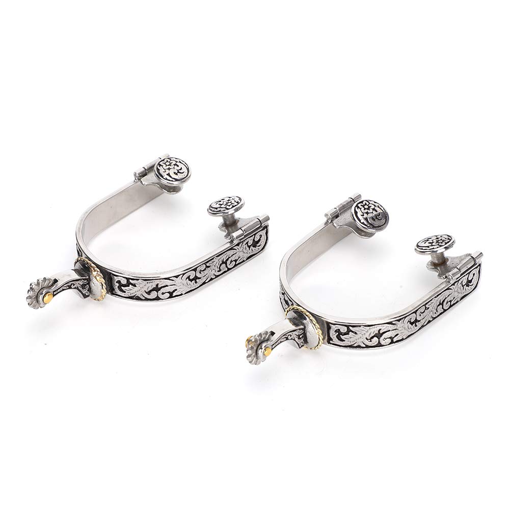 2PCS Stainl Steel West Cowboy Exquisite Pattern Horse Boot Spurs Decoration with Gear for Equestrian Competition Entertainment Horse SpursStainl Steel SpursBoot Sense of
