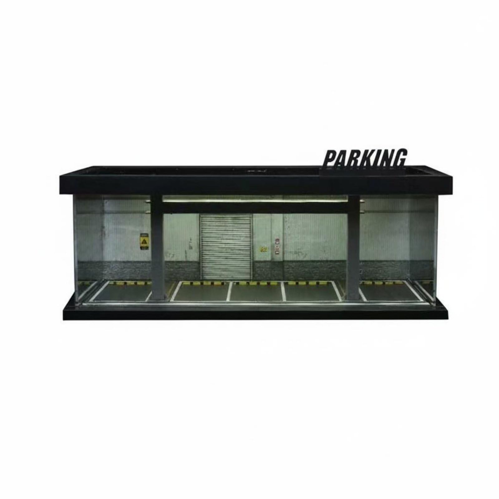 Parkhaus Modellauto Vitrine Diorama Garage Sammelvitrine Modellgarage Miniaturparkhaus Acrylgehäuse Staubschutz Display, Garagen-Stil, Beleuchtet, Montage, D-Modell