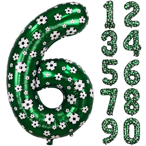 Image of 40 Inch Soccer Number 6 Balloons Large Foil Balloon Number 6 Birthday Deco | World Cup Sports Soccer Theme Decoration For Soccer Party And Boy'S 6 th Birthday