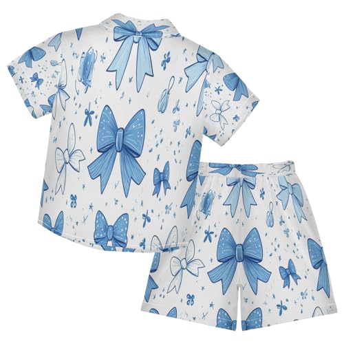 Boccsty Blue Bows Ribbons Doodle Boy Summer Shorts Sets Hawaiian Toddler Boys T-Shirt & Pants 2 Pcs 3T2
